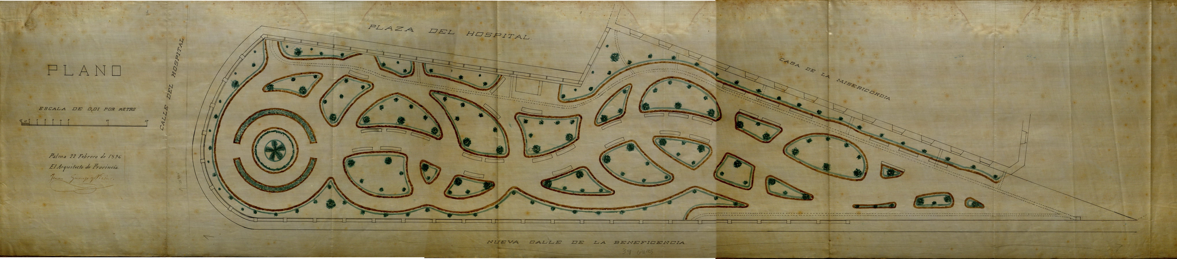 Jardí botànic: detall del projecte del jardí, signat per l’arquitecte provincial Joan Guasp, 1896 (AGCM V-695/9)