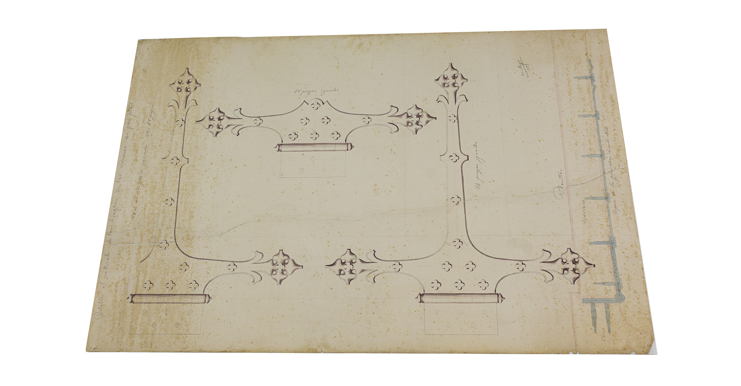 PLA612 P4/8  Dibujos del proyecto de bisagras para las puertas y vidrieras del Palacio del Consell (1893), antes de la intervención